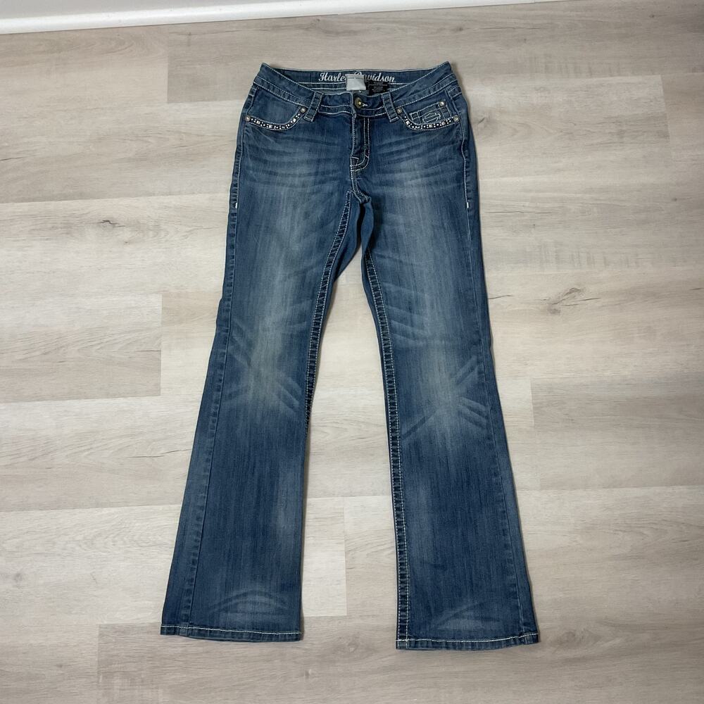 Harley Davidson Womens Mid Rise Straight Cut Jeans Medium Wash 219455 Size 4 Y2K